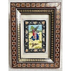 Vintage Khatar Middle East Micro Mosaic Wooden Picture Miniature Painting 5x7